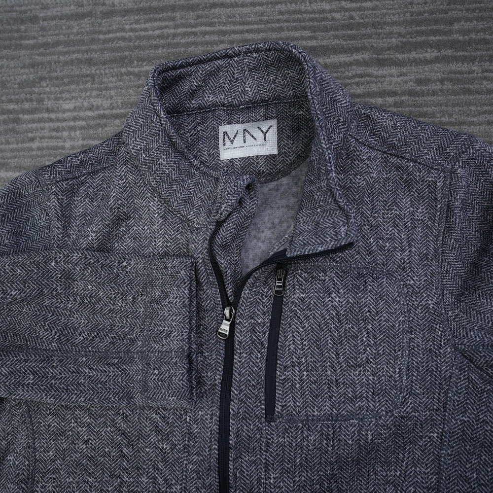 Andrew Marc New York Jacket Men XL Grey Herringbone Full Zip‎ Fleece Mock Neck